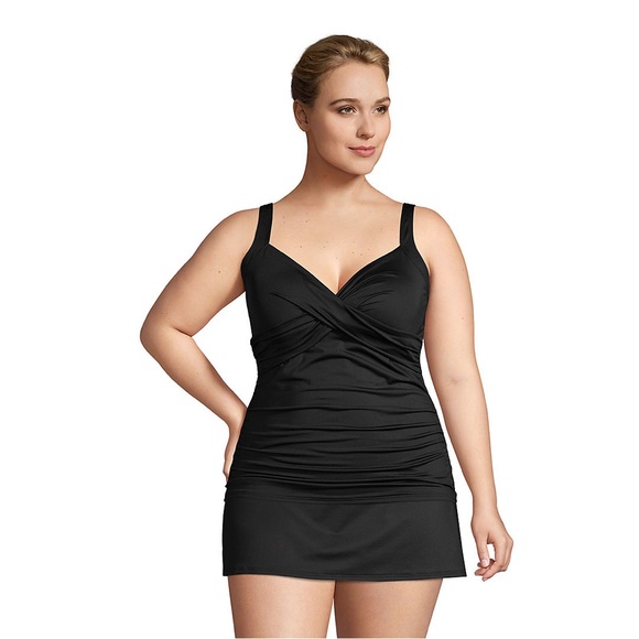 EUC Land’s End Underwire Tankini Swimsuit Top V-neck Wrap Front 18 DDD Black - Picture 3 of 10